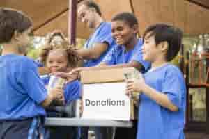 Children's sports team charity drive for donations, local disaster relief.